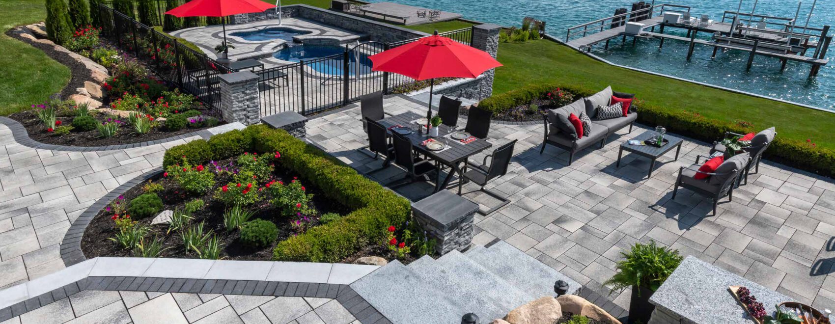 pool patio with dock