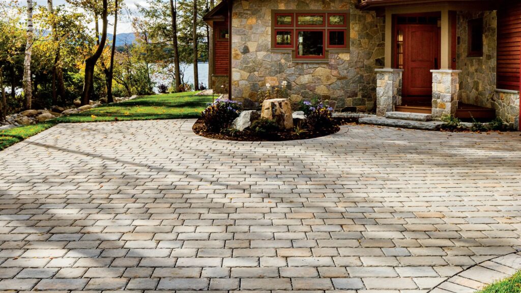 Long Island backyard featuring Techo-Bloc Pure Driveway permeable paver patio.